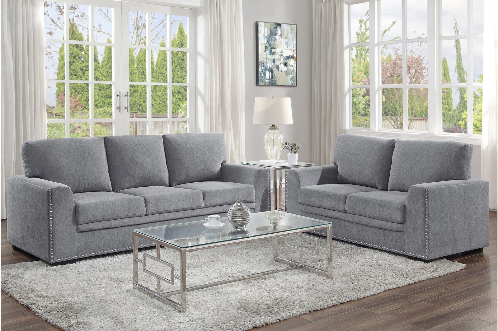 Morelia Dark Gray Solid Wood And Plywood Chenille Fabric Upholstery 2Pc Set: Sofa, Love - Ella Furniture
