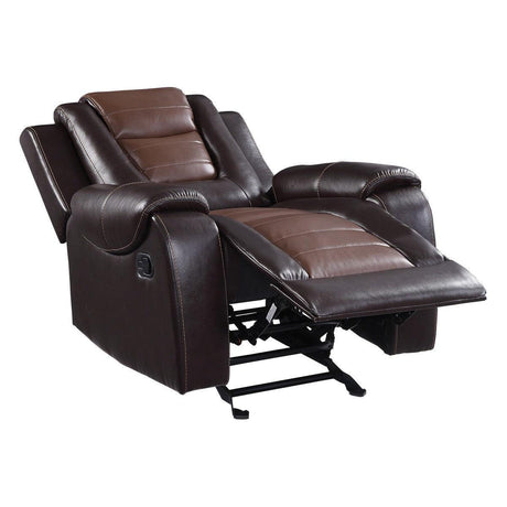 Briscoe Light And Dark Brown Solid Wood Premium Faux Leather Upholstery Glider Reclining Chair - Ella Furniture