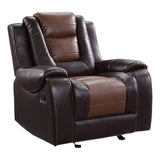 Briscoe Light And Dark Brown Solid Wood Premium Faux Leather Upholstery Glider Reclining Chair - Ella Furniture