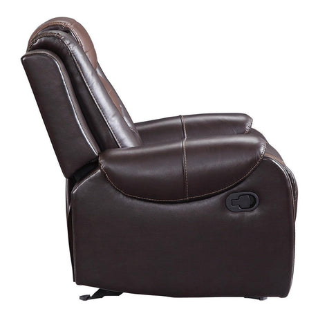 Briscoe Light And Dark Brown Solid Wood Premium Faux Leather Upholstery Glider Reclining Chair - Ella Furniture