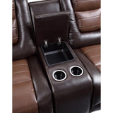 Briscoe 2-Tone Dark Brown Premium Faux Leather Upholstery Double Glider Reclining Love Seat - Ella Furniture