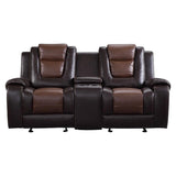 Briscoe 2-Tone Dark Brown Premium Faux Leather Upholstery Double Glider Reclining Love Seat - Ella Furniture