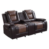 Briscoe 2-Tone Dark Brown Premium Faux Leather Upholstery Double Glider Reclining Love Seat - Ella Furniture