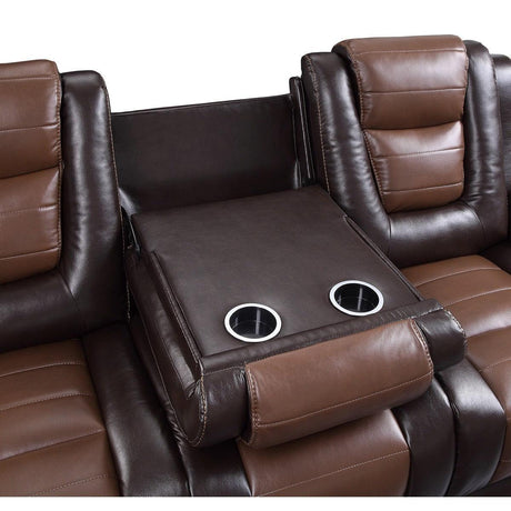 Briscoe 2-Tone (Light Brown And Dark Brown) Premium Faux Leather Upholstery Double Reclining Sofa - Ella Furniture