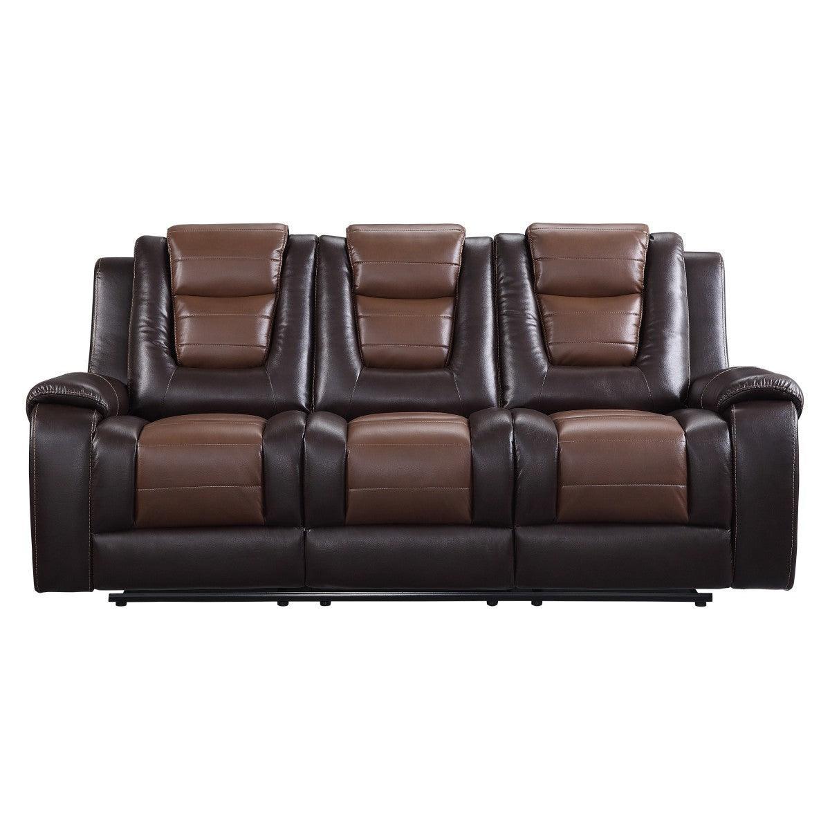 Briscoe 2-Tone (Light Brown And Dark Brown) Premium Faux Leather Upholstery Double Reclining Sofa - Ella Furniture
