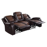 Briscoe 2-Tone (Light Brown And Dark Brown) Premium Faux Leather Upholstery Double Reclining Sofa - Ella Furniture