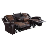 Briscoe 2-Tone (Light Brown And Dark Brown) Premium Faux Leather Upholstery Double Reclining Sofa - Ella Furniture