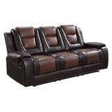 Briscoe 2-Tone (Light Brown And Dark Brown) Premium Faux Leather Upholstery Double Reclining Sofa - Ella Furniture
