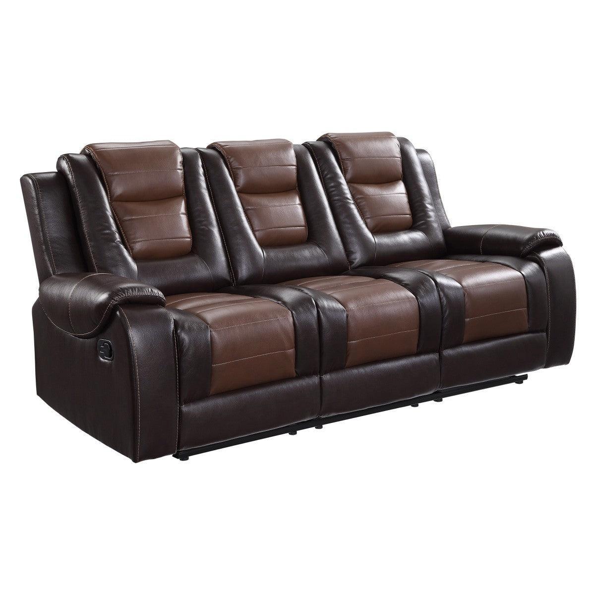 Briscoe 2-Tone (Light Brown And Dark Brown) Premium Faux Leather Upholstery Double Reclining Sofa - Ella Furniture