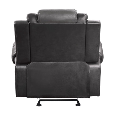 Briscoe Light And Dark Gray Solid Wood Premium Faux Leather Upholstery Glider Reclining Chair - Ella Furniture