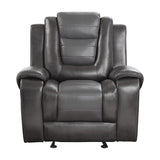 Briscoe Light And Dark Gray Solid Wood Premium Faux Leather Upholstery Glider Reclining Chair - Ella Furniture
