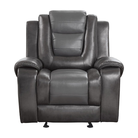 Briscoe Light And Dark Gray Solid Wood Premium Faux Leather Upholstery Glider Reclining Chair - Ella Furniture