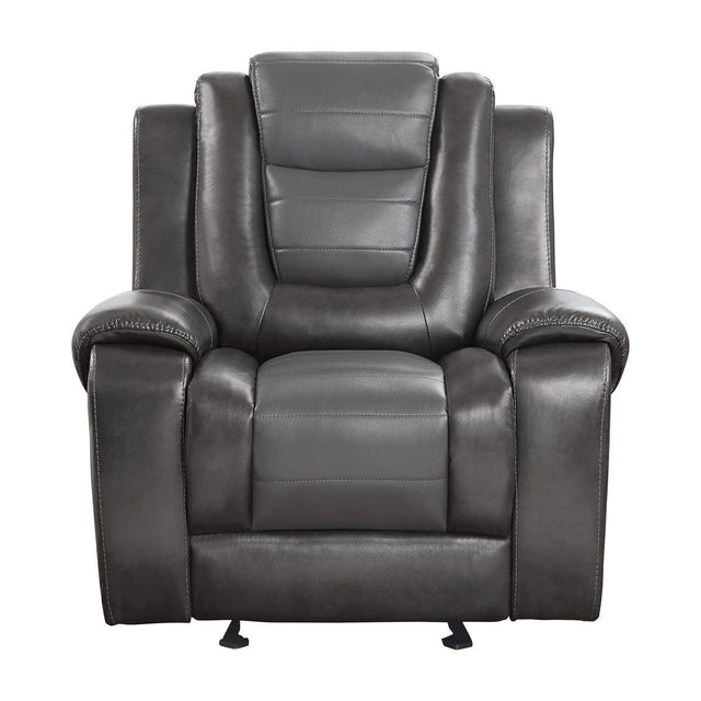Briscoe Light And Dark Gray Solid Wood Premium Faux Leather Upholstery Glider Reclining Chair - Ella Furniture