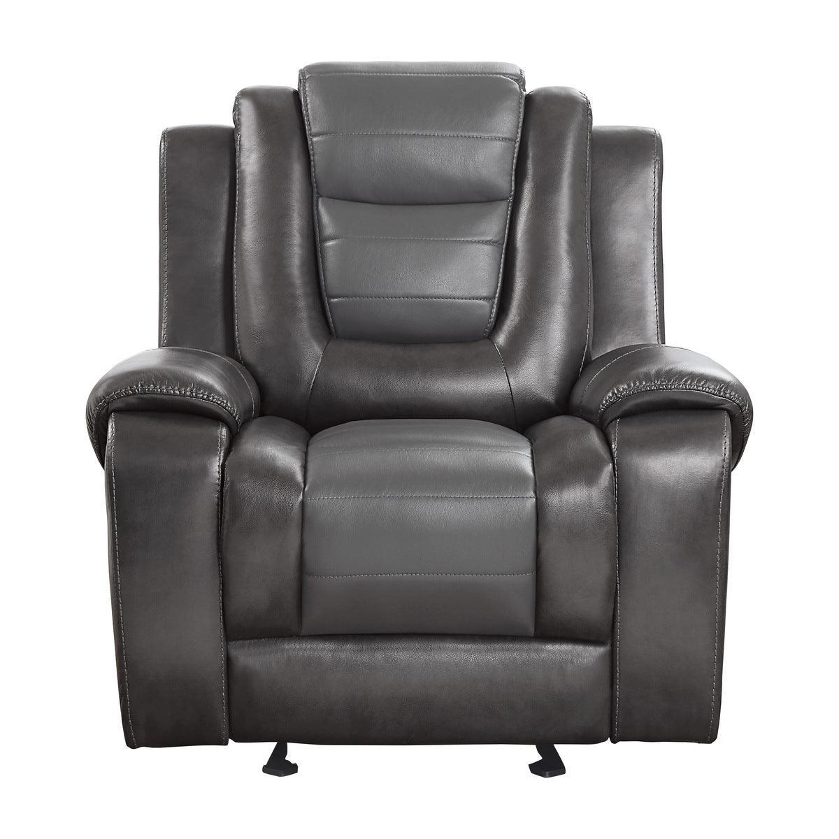 Briscoe Light And Dark Gray Solid Wood Premium Faux Leather Upholstery Glider Reclining Chair - Ella Furniture