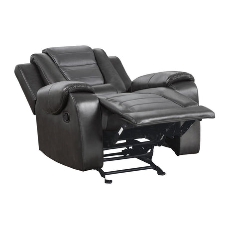 Briscoe Light And Dark Gray Solid Wood Premium Faux Leather Upholstery Glider Reclining Chair - Ella Furniture