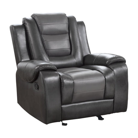 Briscoe Light And Dark Gray Solid Wood Premium Faux Leather Upholstery Glider Reclining Chair - Ella Furniture