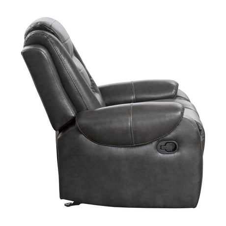 Briscoe Light And Dark Gray Solid Wood Premium Faux Leather Upholstery Glider Reclining Chair - Ella Furniture