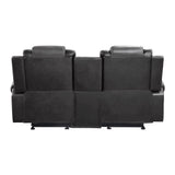 Briscoe 2-Tone Gray Faux Leather Upholstery Double Glider Reclining Loveseat With Center Console - Ella Furniture