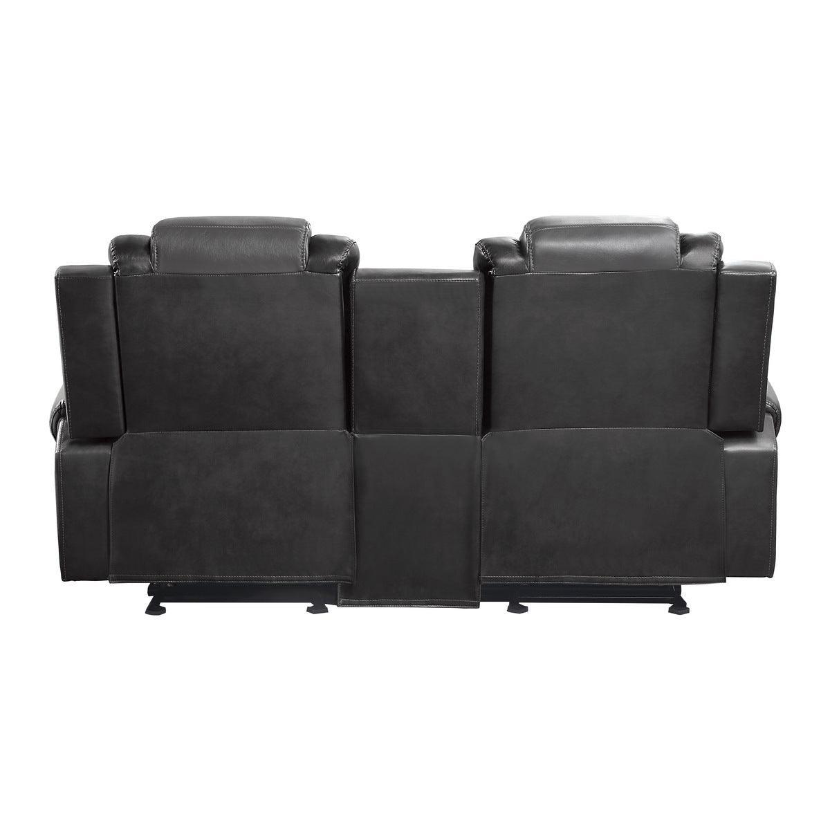Briscoe 2-Tone Gray Faux Leather Upholstery Double Glider Reclining Loveseat With Center Console - Ella Furniture