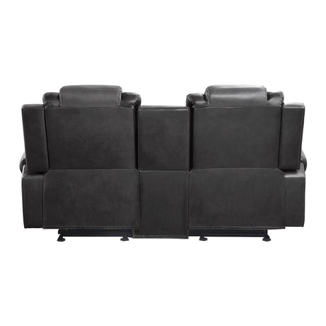 Briscoe 2-Tone Gray Faux Leather Upholstery Double Glider Reclining Loveseat With Center Console - Ella Furniture