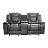 Briscoe 2-Tone Gray Faux Leather Upholstery Double Glider Reclining Loveseat With Center Console - Ella Furniture