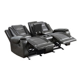 Briscoe 2-Tone Gray Faux Leather Upholstery Double Glider Reclining Loveseat With Center Console - Ella Furniture