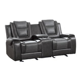 Briscoe 2-Tone Gray Faux Leather Upholstery Double Glider Reclining Loveseat With Center Console - Ella Furniture