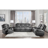 Briscoe 2-Tone Gray Faux Leather Upholstery Double Glider Reclining Loveseat With Center Console - Ella Furniture