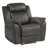 Centeroak Brownish Gray Solid Wood And Plywood Polished Microfiber Upholstery Reclining Chair - Ella Furniture