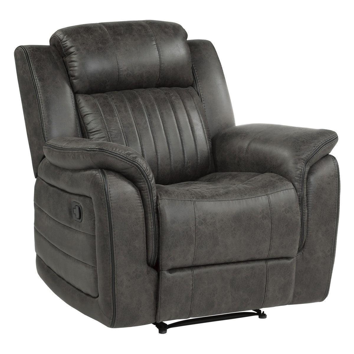 Centeroak Brownish Gray Solid Wood And Plywood Polished Microfiber Upholstery Reclining Chair - Ella Furniture