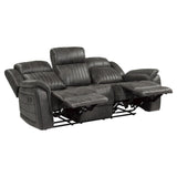 Centeroak Brownish Gray Solid Wood, Plywood Polished Microfiber Upholstery Double Reclining Sofa - Ella Furniture