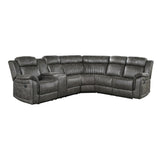 Centeroak Browish Gray Solid Wood Faux Suede Fabric 3-Piece Reclining Sectional With Left Console - Ella Furniture