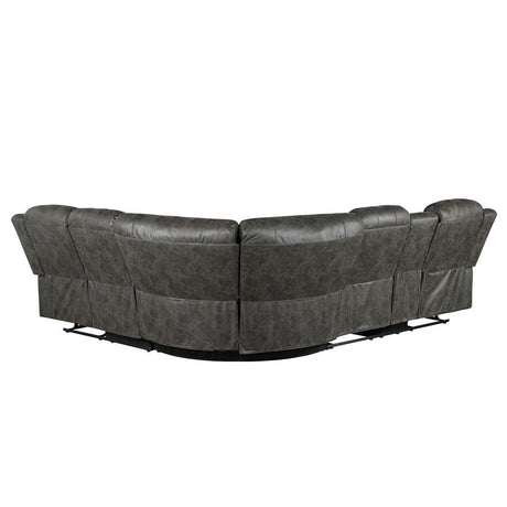 Centeroak Browish Gray Solid Wood Faux Suede Fabric 3-Piece Reclining Sectional With Left Console - Ella Furniture