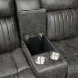 Centeroak Browish Gray Solid Wood Faux Suede Fabric 3-Piece Reclining Sectional With Left Console - Ella Furniture