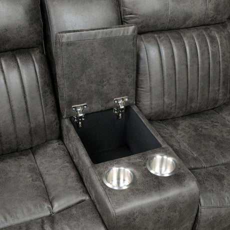 Centeroak Browish Gray Solid Wood Faux Suede Fabric 3-Piece Reclining Sectional With Left Console - Ella Furniture