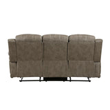 Centeroak Sandy Brown Solid Wood And Plywood Polished Microfiber Upholstery Double Reclining Sofa - Ella Furniture