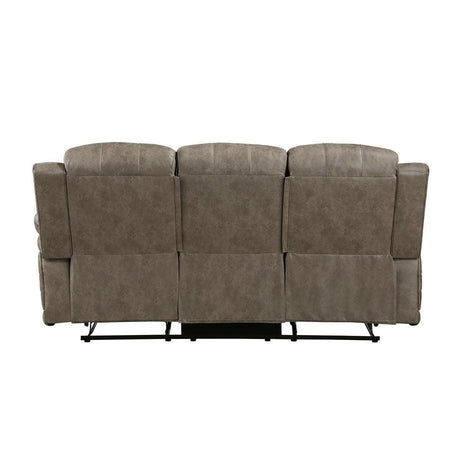 Centeroak Sandy Brown Solid Wood And Plywood Polished Microfiber Upholstery Double Reclining Sofa - Ella Furniture