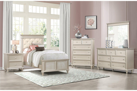 Celandine Silver Modern Traditional Solid Wood Faux Leather Upholstered Tufted Panel Bedroom Set - Ella Furniture
