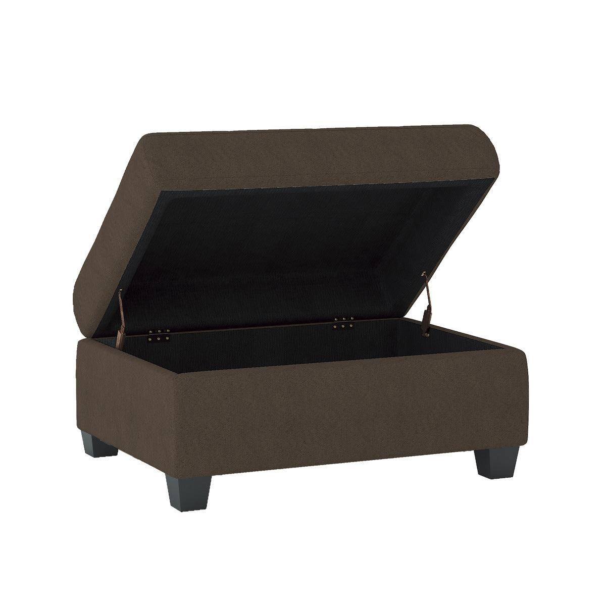 Maston Brown Fabric 2-Piece Reversible Sectional With Drop-down Cup Holders And Storage Ottoman - Ella Furniture