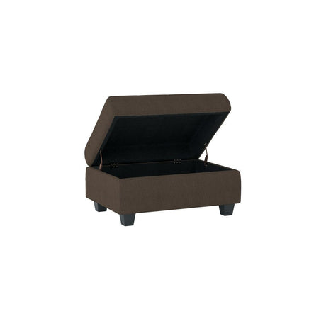 Maston Chocolate Solid Wood And Plywood Microfiber Fabric Upholstered Tufted Storage Ottoman - Ella Furniture