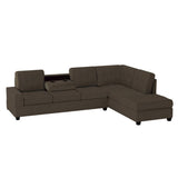 Maston Brown Fabric 2-Piece Reversible Sectional With Drop-down Cup Holders And Storage Ottoman - Ella Furniture