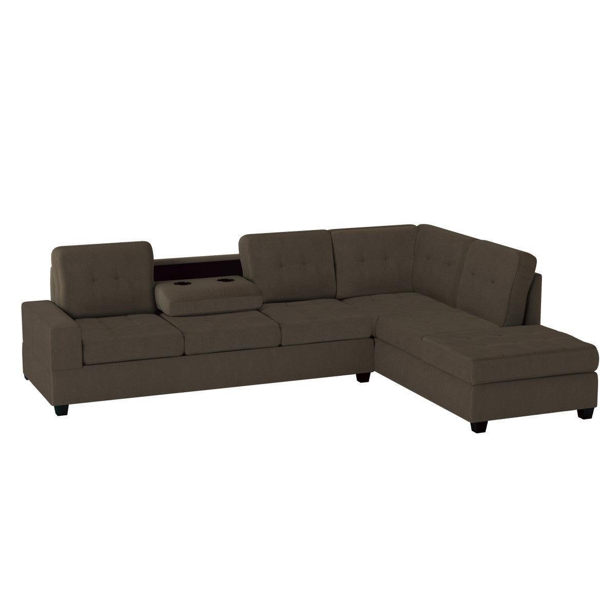 Maston Chocolate Microfiber Fabric Upholstery 2-Piece Reversible Sectional Drop-down Cup Holders - Ella Furniture