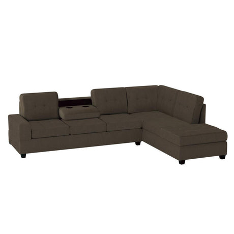 Maston Chocolate Microfiber Fabric Upholstery 2-Piece Reversible Sectional Drop-down Cup Holders - Ella Furniture