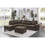 Maston Brown Fabric 2-Piece Reversible Sectional With Drop-down Cup Holders And Storage Ottoman - Ella Furniture