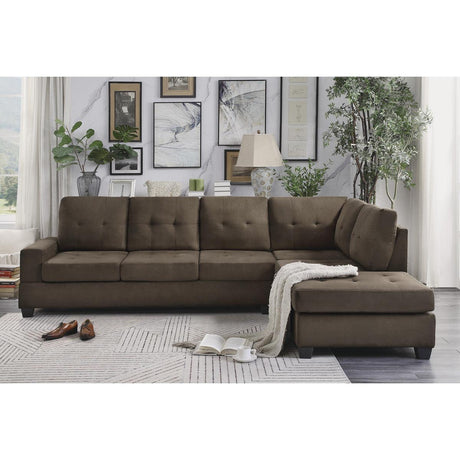 Maston Chocolate Microfiber Fabric Upholstery 2-Piece Reversible Sectional Drop-down Cup Holders - Ella Furniture