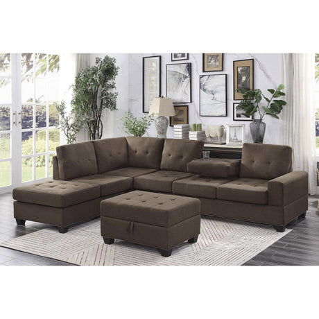 Maston Chocolate Microfiber Fabric Upholstery 2-Piece Reversible Sectional Drop-down Cup Holders - Ella Furniture