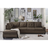 Maston Chocolate Microfiber Fabric Upholstery 2-Piece Reversible Sectional Drop-down Cup Holders - Ella Furniture
