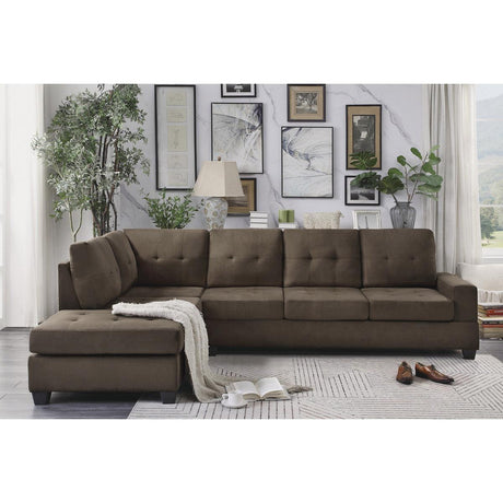 Maston Chocolate Microfiber Fabric Upholstery 2-Piece Reversible Sectional Drop-down Cup Holders - Ella Furniture