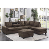 Maston Chocolate Microfiber Fabric Upholstery 2-Piece Reversible Sectional Drop-down Cup Holders - Ella Furniture