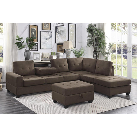 Maston Chocolate Microfiber Fabric Upholstery 2-Piece Reversible Sectional Drop-down Cup Holders - Ella Furniture